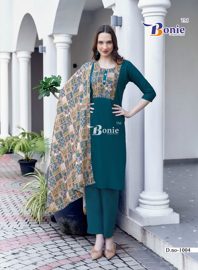 Divya Vol 1 By Bonie Heavy Rayon Stylish Kurti With Bottom Dupatta Wholesale Online